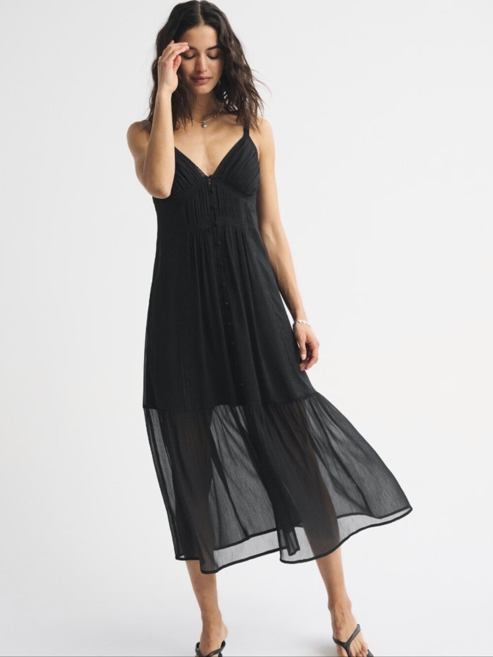 Abercrombie & Fitch Bra Free Button Through Duster Midi Dress Black Size Medium